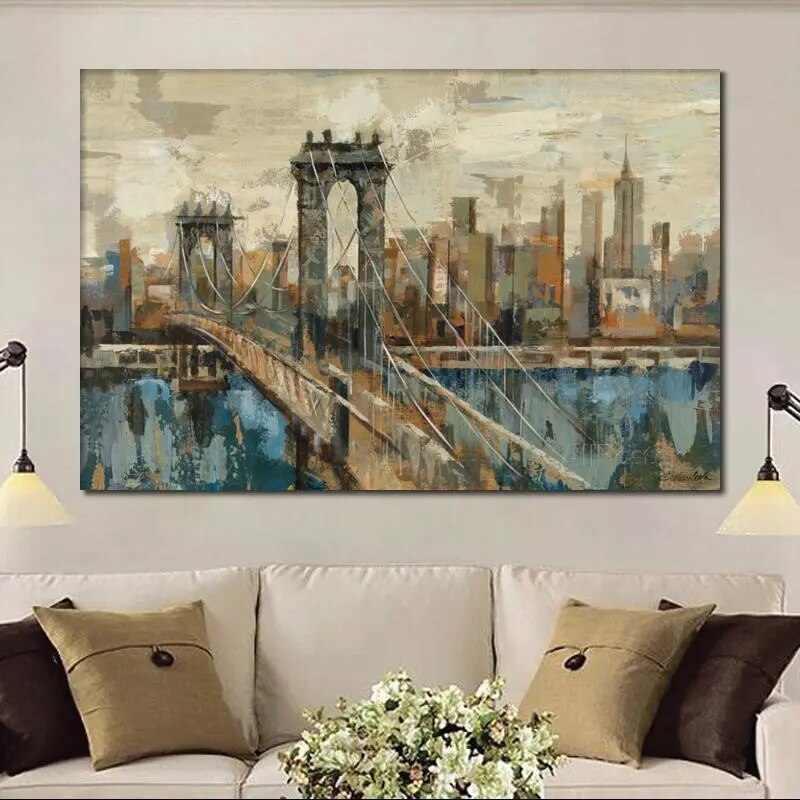 Wall Art Oil Painting New York Bridge Handmade Modern Abstract Canvas SPECIFICATIONSBrand Name: ZemaluType: Oil PaintingsStyle: ABSTRACTOrigin: Mainland ChinaSubjects: LandscapeMaterial: LinenForm: SingleSupport Base: CanvasShape: HoriPozzby Home SolutionsPozzby Home SolutionsYork Bridge Handmade Modern Abstract Canvas Artwork Landscape Picture