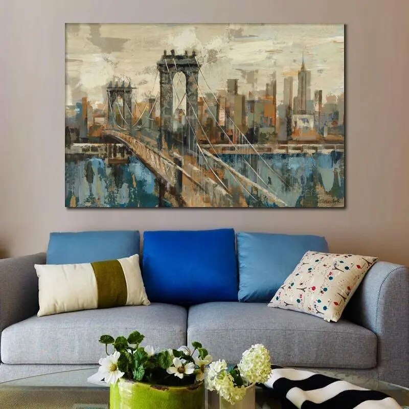 Wall Art Oil Painting New York Bridge Handmade Modern Abstract Canvas SPECIFICATIONSBrand Name: ZemaluType: Oil PaintingsStyle: ABSTRACTOrigin: Mainland ChinaSubjects: LandscapeMaterial: LinenForm: SingleSupport Base: CanvasShape: HoriPozzby Home SolutionsPozzby Home SolutionsYork Bridge Handmade Modern Abstract Canvas Artwork Landscape Picture