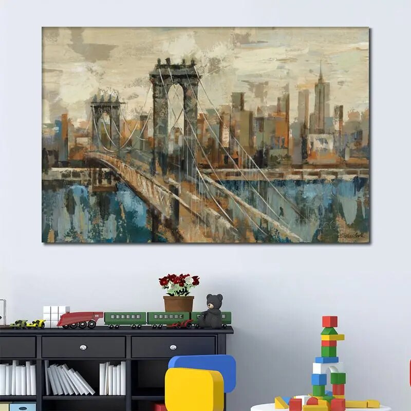 Wall Art Oil Painting New York Bridge Handmade Modern Abstract Canvas SPECIFICATIONSBrand Name: ZemaluType: Oil PaintingsStyle: ABSTRACTOrigin: Mainland ChinaSubjects: LandscapeMaterial: LinenForm: SingleSupport Base: CanvasShape: HoriPozzby Home SolutionsPozzby Home SolutionsYork Bridge Handmade Modern Abstract Canvas Artwork Landscape Picture