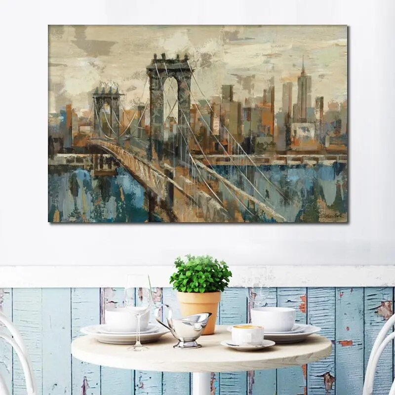 Wall Art Oil Painting New York Bridge Handmade Modern Abstract Canvas SPECIFICATIONSBrand Name: ZemaluType: Oil PaintingsStyle: ABSTRACTOrigin: Mainland ChinaSubjects: LandscapeMaterial: LinenForm: SingleSupport Base: CanvasShape: HoriPozzby Home SolutionsPozzby Home SolutionsYork Bridge Handmade Modern Abstract Canvas Artwork Landscape Picture