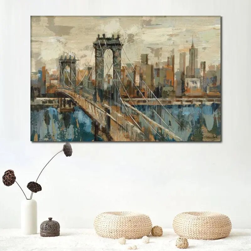 Wall Art Oil Painting New York Bridge Handmade Modern Abstract Canvas SPECIFICATIONSBrand Name: ZemaluType: Oil PaintingsStyle: ABSTRACTOrigin: Mainland ChinaSubjects: LandscapeMaterial: LinenForm: SingleSupport Base: CanvasShape: HoriPozzby Home SolutionsPozzby Home SolutionsYork Bridge Handmade Modern Abstract Canvas Artwork Landscape Picture