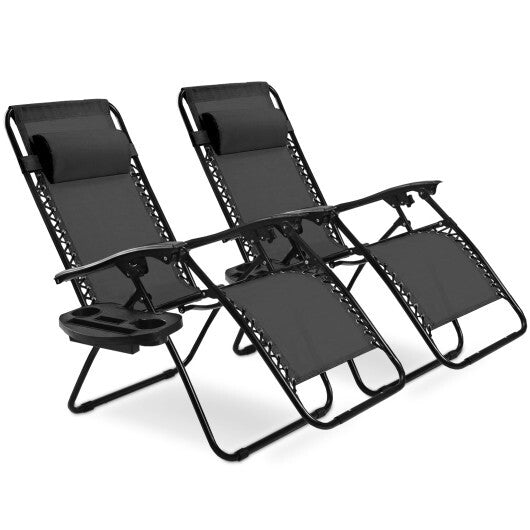 2 Pieces Folding Recliner Zero Gravity Lounge Chair - Black - Color: Black - Pozzby Home Solutions