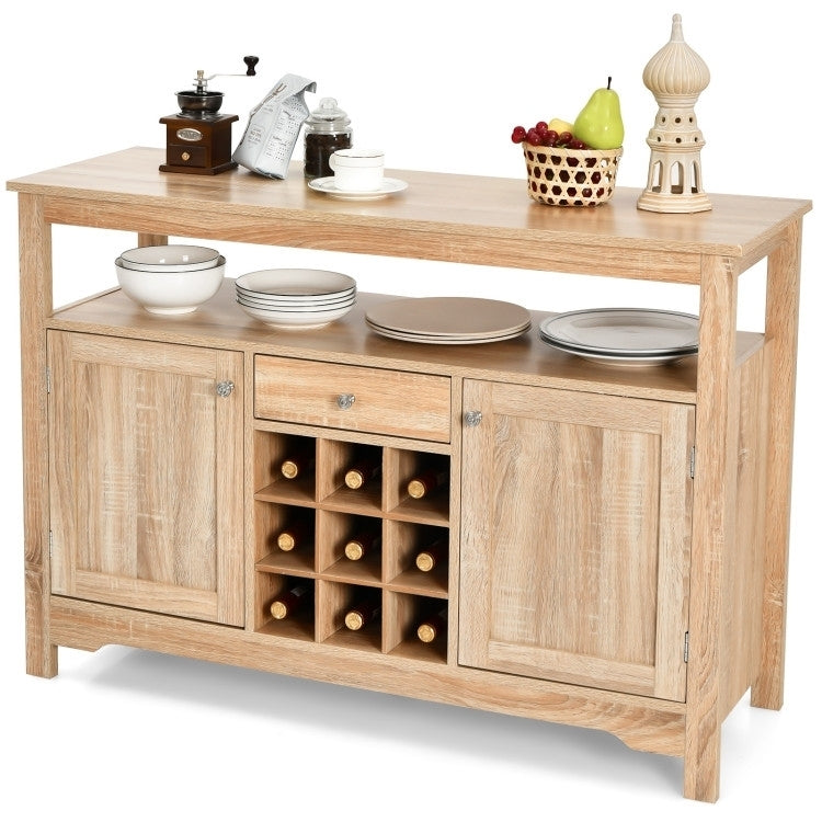 Wood Sideboard Dining Buffet Server Cabinet with Wine Rack and Storage Shelf - Pozzby Home Solutions