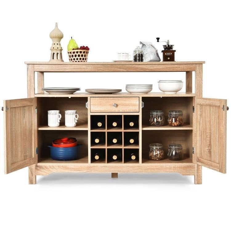 Wood Sideboard Dining Buffet Server Cabinet with Wine Rack and Storage Shelf - Pozzby Home Solutions