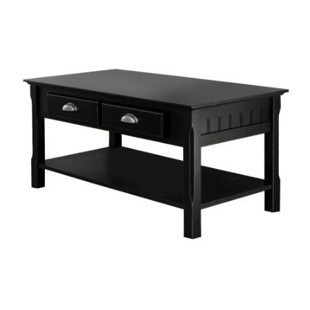 Country Style Black Wood Coffee Table with 2 Storage Drawers - Pozzby Home Solutions