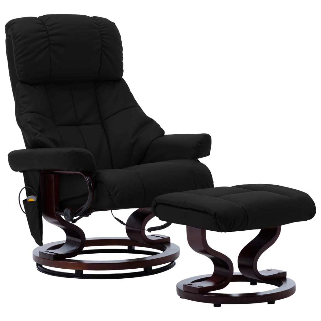 vidaXL Massage Recliner with Ottoman Black Faux Leather and Bentwood - Pozzby Home Solutions