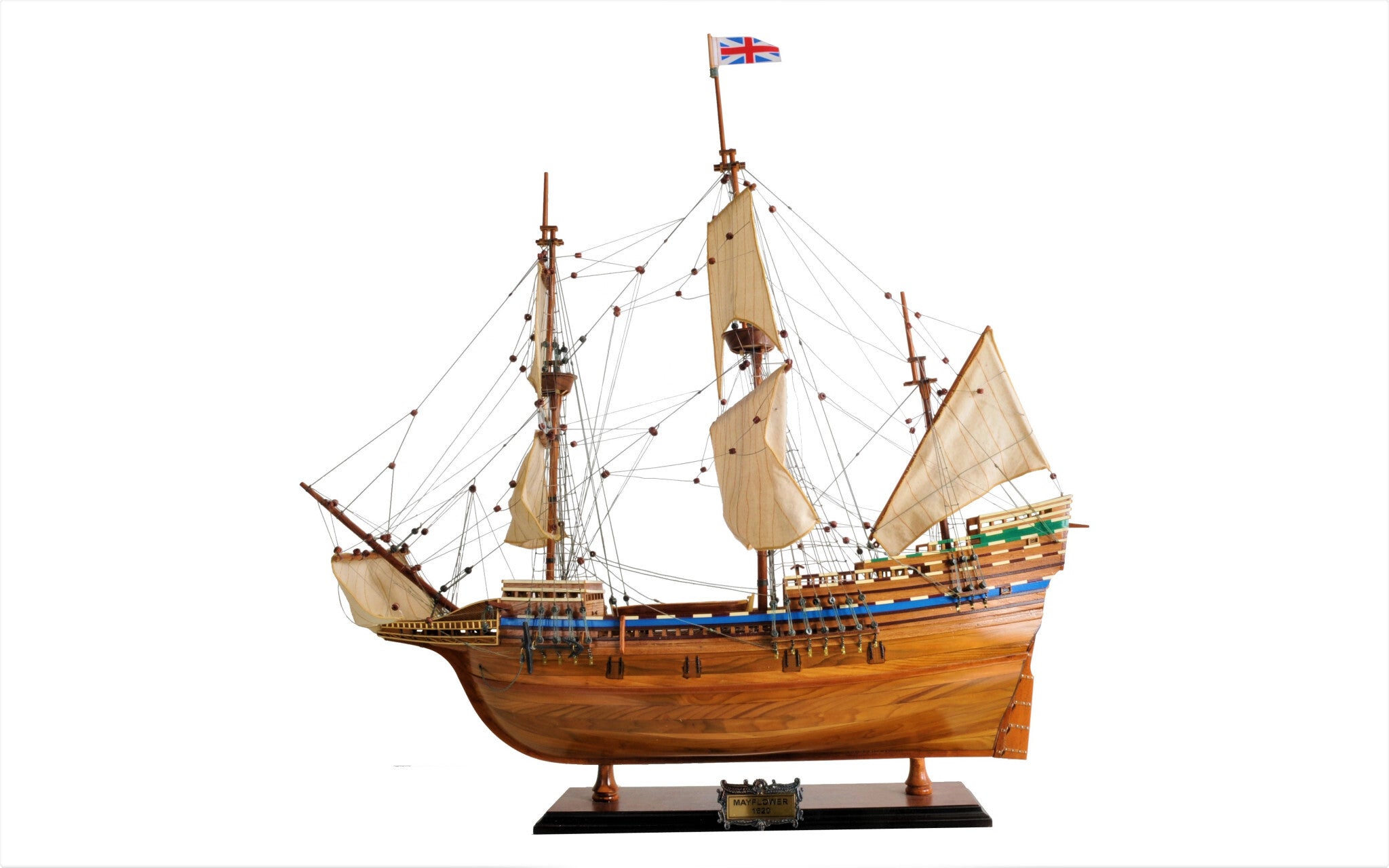 30" Wood Brown Mayflower Boat Hand Painted Decorative Boat - Pozzby Home Solutions