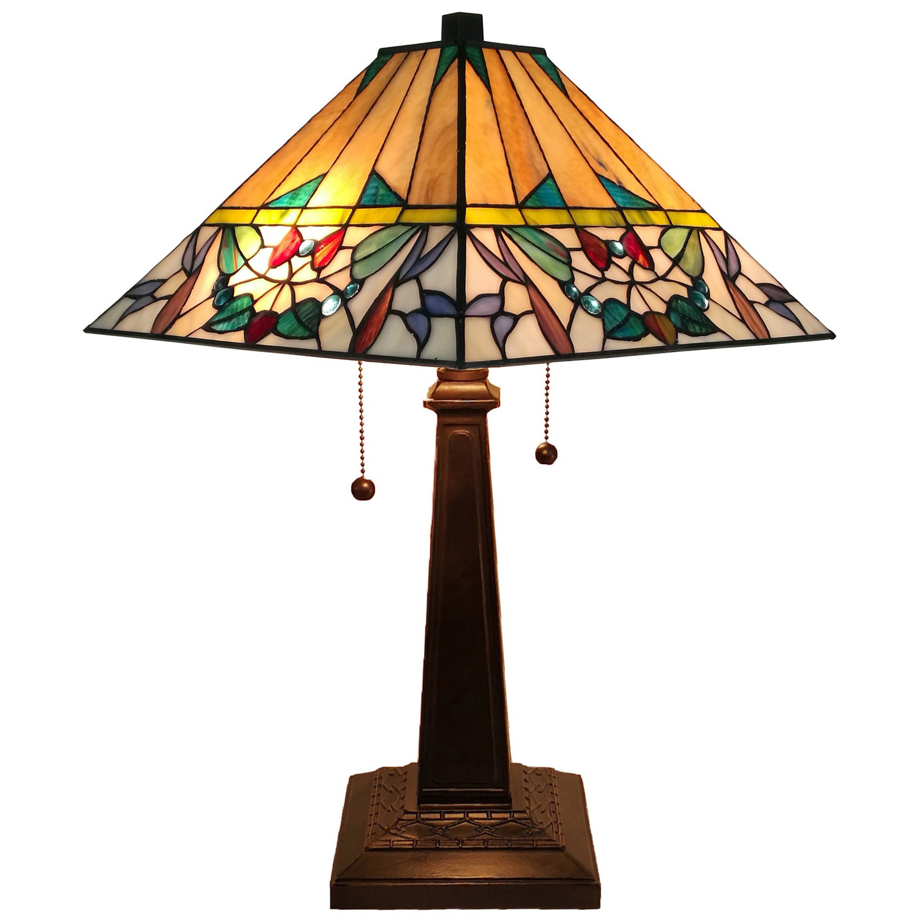 23" Stained Glass Flowery Two Light Mission Style Table Lamp - Pozzby Home Solutions