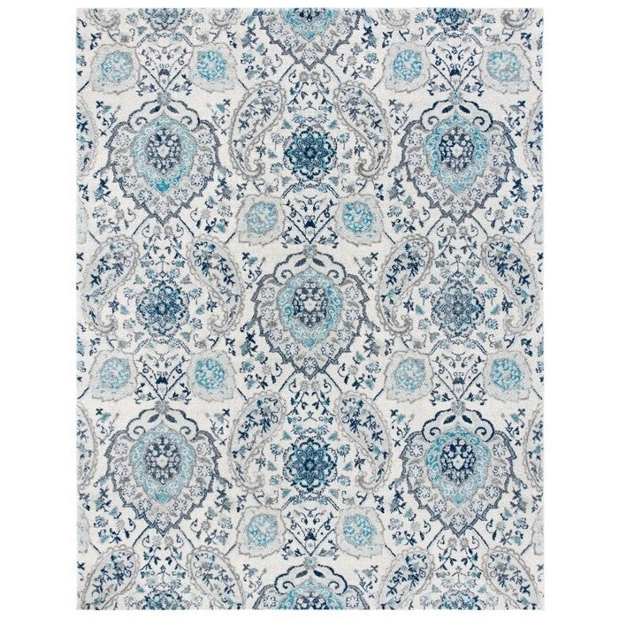 5' x 7' Coastal Blue Grey Damask Indoor Area Rug - Pozzby Home Solutions