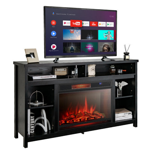 58 Inch TV Stand Entertainment Console Center with Adjustable Open Shelves-Black - Pozzby Home Solutions