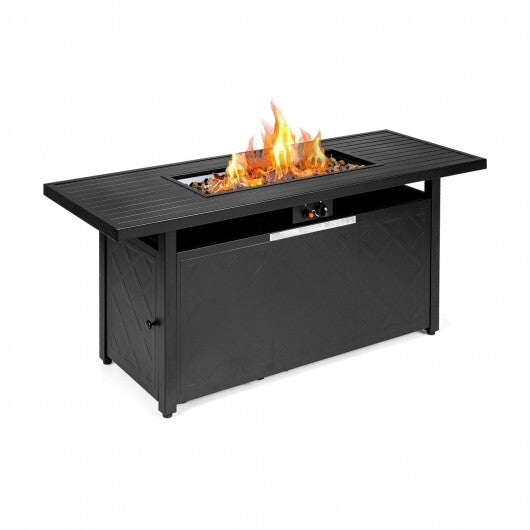 57 Inch 50 000 BTU Rectangular Propane Outdoor Fire Pit Table-Black - Color: Black - Pozzby Home Solutions