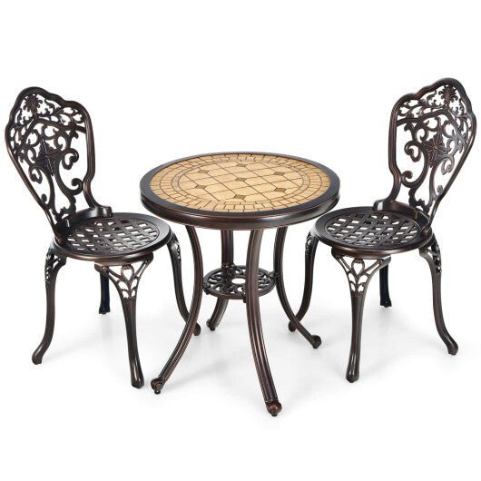 3-Piece All-Weather Cast Aluminum Patio Bistro Set-Copper - Color: Cop
-Make outdoor leisure time more memorable with this 3-piece set
-Suitable for porch patio garden poolside and backyard
-All-weather and rust-resistant cast aluminumOutdoor > Outdoor & Patio Furniture > Patio Furniture Sets > Patio Conversation SetsPozzby Home SolutionsPozzby Home Solutions3-Piece